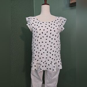 LOFT White and Black Dandelion Floral Top